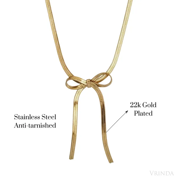 Gold_Plated_22_K_Bow_Ribbon_Necklace_For_Women