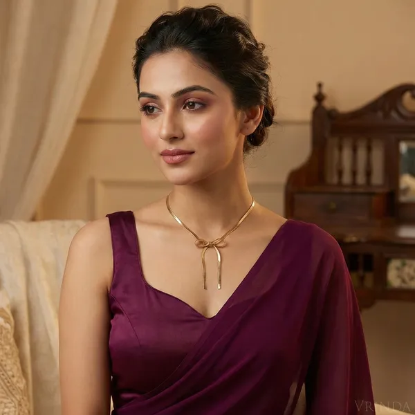 Gold_Plated_22_K_Bow_Ribbon_Necklace_For_Women