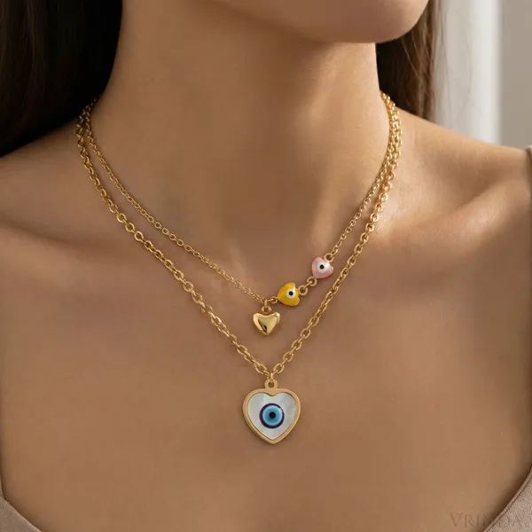 Gold_Plated_22_K_Evil_Eye_Heart_Layered_Necklace_For_Women