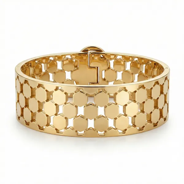 Gold_Plated_22_K_Hexagonal_Honeycomb_Cuff_Bracelt_For_Women