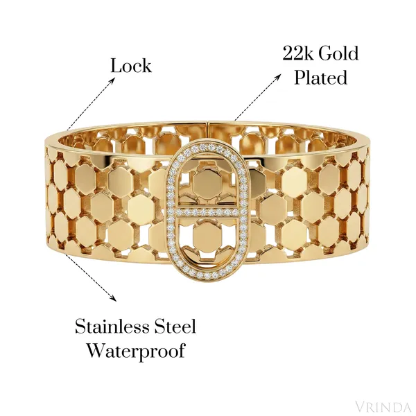 Gold_Plated_22_K_Hexagonal_Honeycomb_Cuff_Bracelt_For_Women
