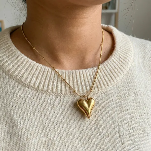 Gold_Plated_22_K_Puffy_Heart_Pendant_Necklace_For_Women