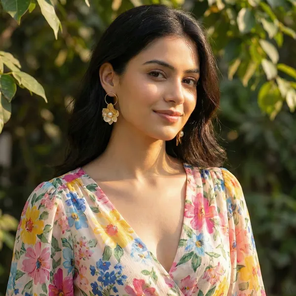 Gold_Plated_22_K_Floral_Hoop_Earrings_With_Pearl_Center