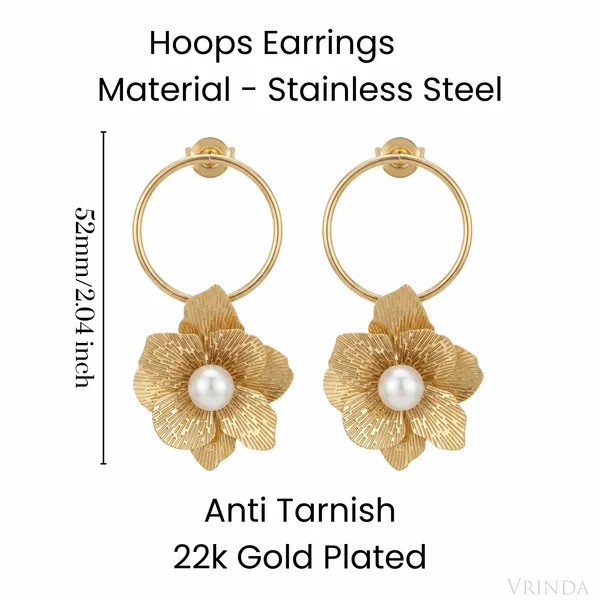 Gold_Plated_22_K_Floral_Hoop_Earrings_With_Pearl_Center