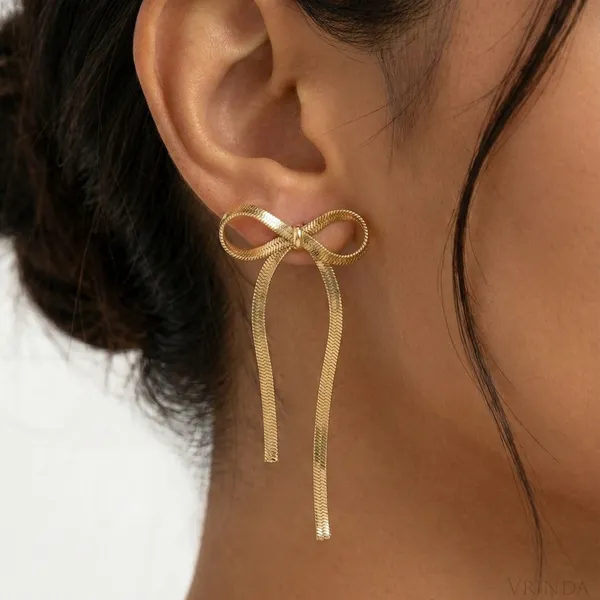 Gold_Plated_22_K_Herringbone_Bow_Drop_Earrings