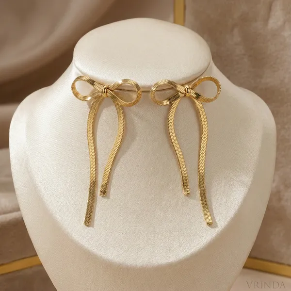 Gold_Plated_22_K_Herringbone_Bow_Drop_Earrings