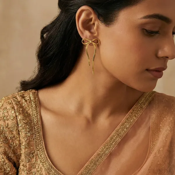 Gold_Plated_22_K_Herringbone_Bow_Drop_Earrings