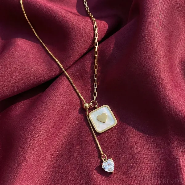 Gold_Plated_22_K_Mother_Of_Pearl_Heart_And_Zirconia_Drop_Necklace_For_Women