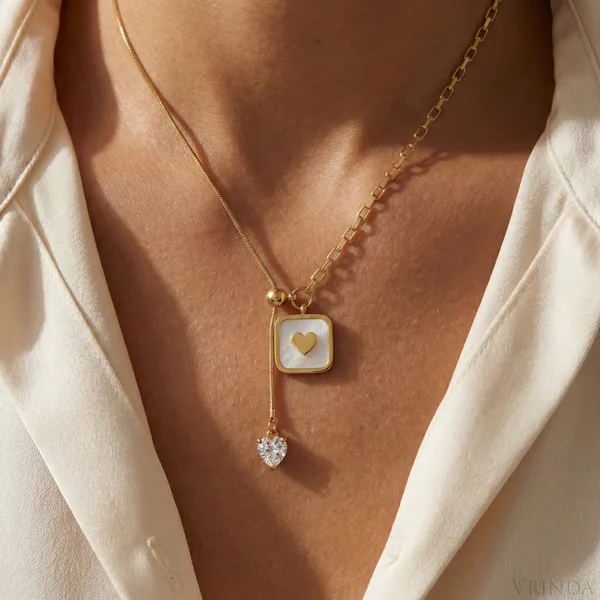 Gold_Plated_22_K_Mother_Of_Pearl_Heart_And_Zirconia_Drop_Necklace_For_Women