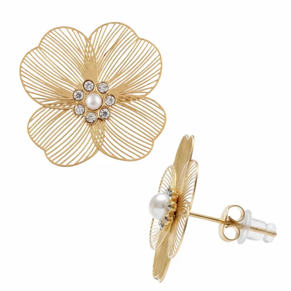 Gold_Plated_22_K_Steel_Filigree_Flower_Studs_With_Pearl_And_Crystal_Center