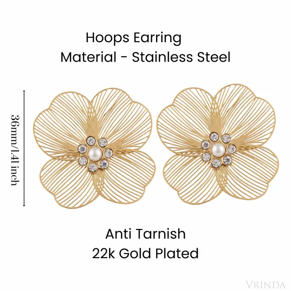 Gold_Plated_22_K_Steel_Filigree_Flower_Studs_With_Pearl_And_Crystal_Center