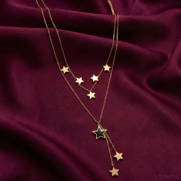 Gold_Plated_22_K_Two_Layer_Star_Charm_Necklace_For_Women