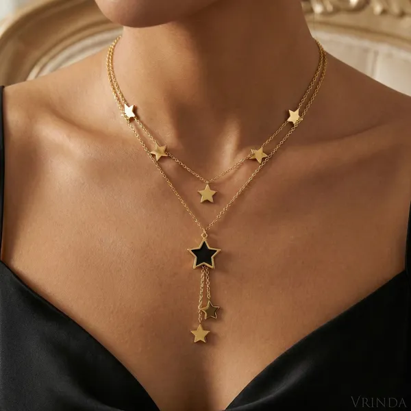 Gold_Plated_22_K_Two_Layer_Star_Charm_Necklace_For_Women