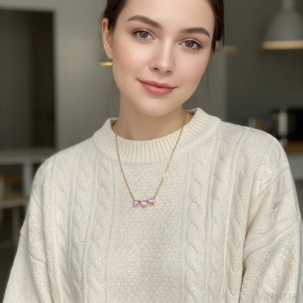 Gold_Plated_22_K_Triple_Pink_Heart_Necklace_For_Women
