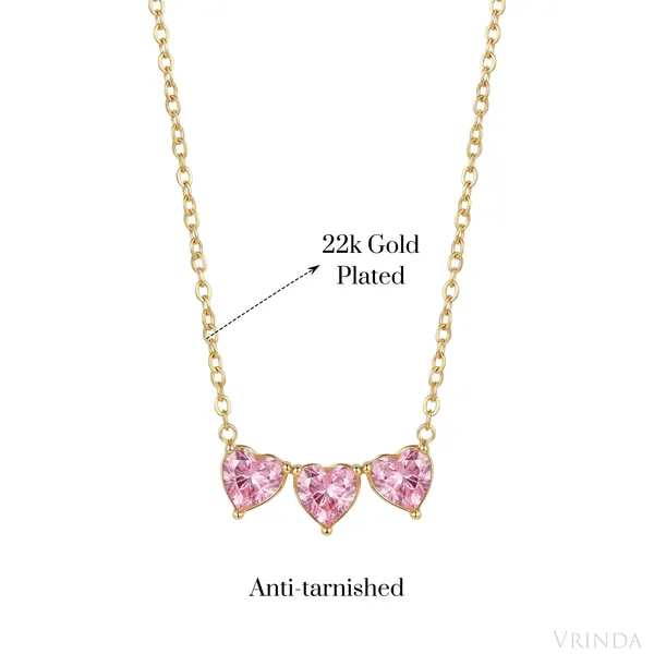 Gold_Plated_22_K_Triple_Pink_Heart_Necklace_For_Women