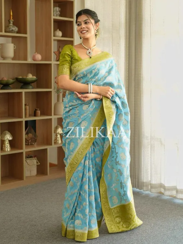 Sky_Devastating_Soft_Silk_Saree_With_Glamorous_Blouse_Piece_For_Women