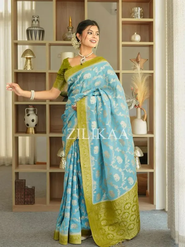 Sky_Devastating_Soft_Silk_Saree_With_Glamorous_Blouse_Piece_For_Women