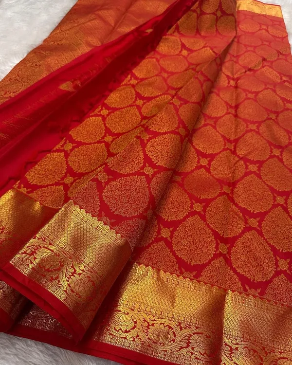 Red_Skinny_Soft_Banarasi_Silk_Saree_With_Precious_Blouse_Piece_For_Women
