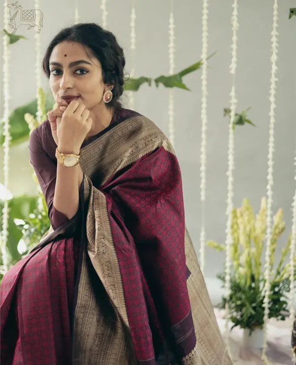 Wine_Beautiful_Soft_Silk_Saree_With_Precious_Blouse_Piece_For_Women