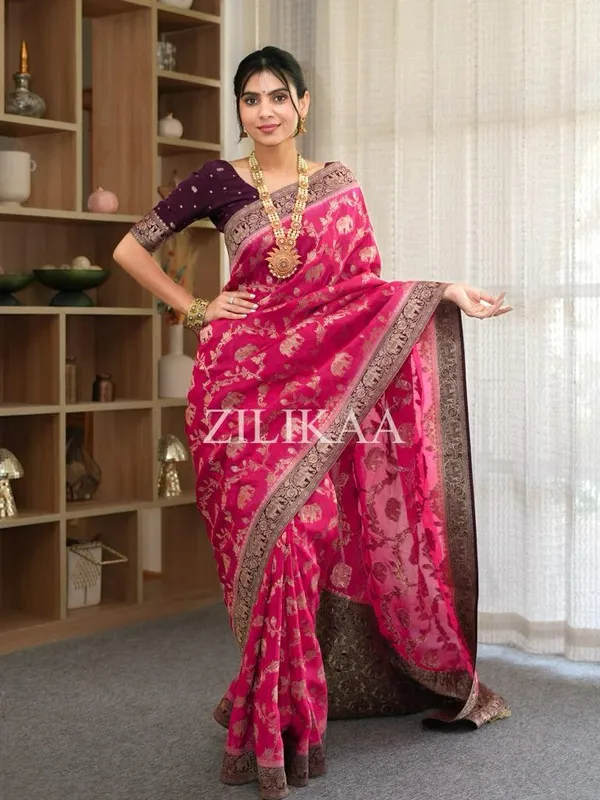 Dark_Pink_Posh_Soft_Silk_Saree_With_Exuberant_Blouse_Piece_For_Women