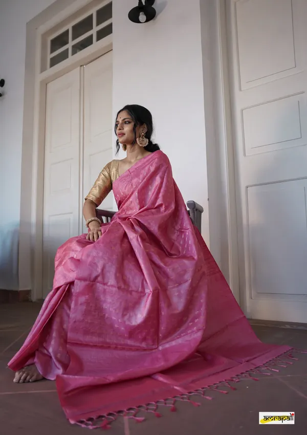 Pink_Gossamer_Soft_Silk_Saree_With_Blooming_Blouse_Piece_For_Women