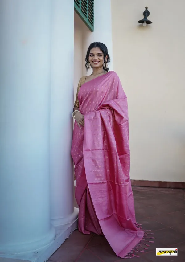 Pink_Gossamer_Soft_Silk_Saree_With_Blooming_Blouse_Piece_For_Women