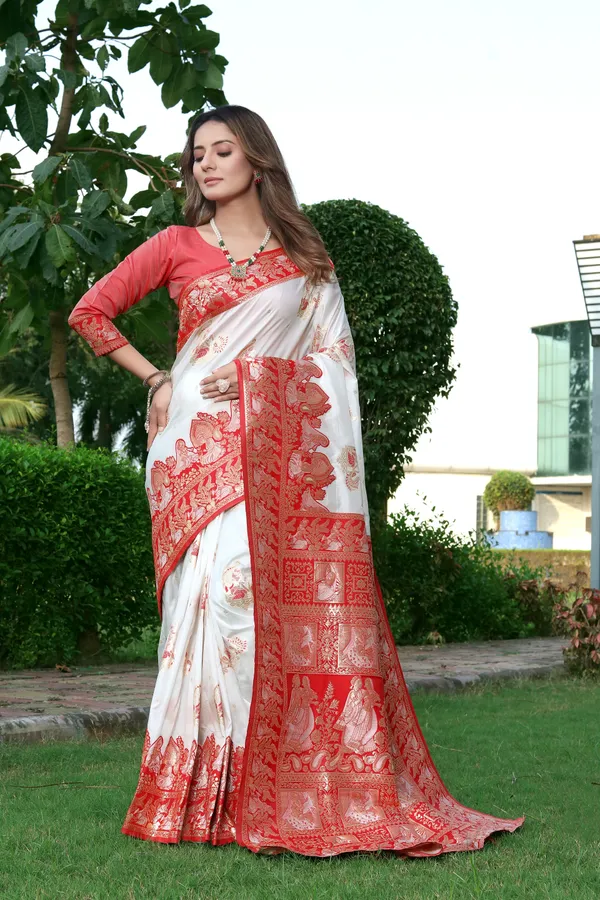 White_Precious_Soft_Banarasi_Silk_Saree_With_Capricious_Blouse_Piece_For_Women
