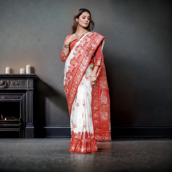 White_Precious_Soft_Banarasi_Silk_Saree_With_Capricious_Blouse_Piece_For_Women
