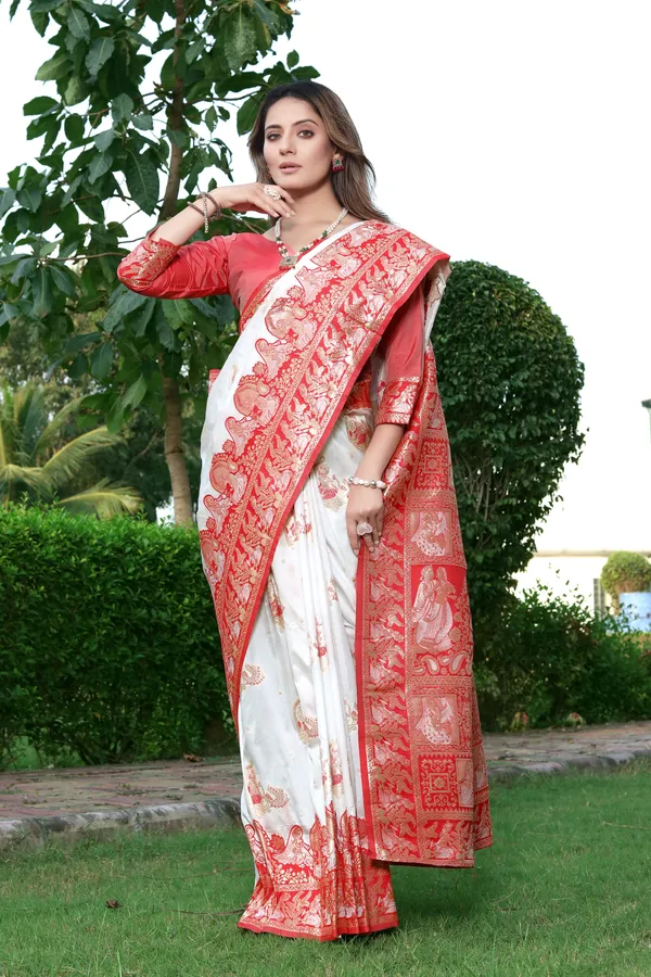 White_Precious_Soft_Banarasi_Silk_Saree_With_Capricious_Blouse_Piece_For_Women