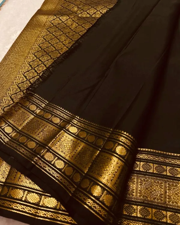 Black_Petrichor_Soft_Banarasi_Silk_Saree_With_Delectable_Blouse_Piece_For_Women