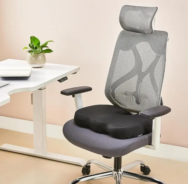 COCCYX_U_SHAPED_PILLOW-_Black_Mesh_Fabric_Premium_Pillow_with_gel_memory_for_extra_Comfort