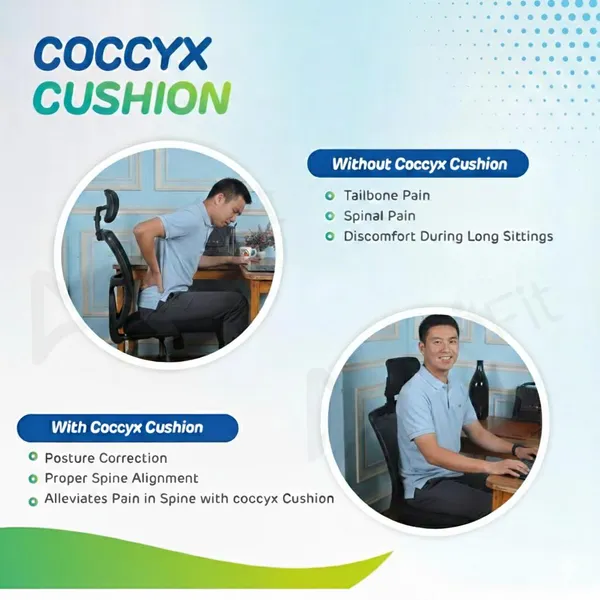 COCCYX_U_SHAPED_PILLOW-_Black_Mesh_Fabric_Premium_Pillow_with_gel_memory_for_extra_Comfort