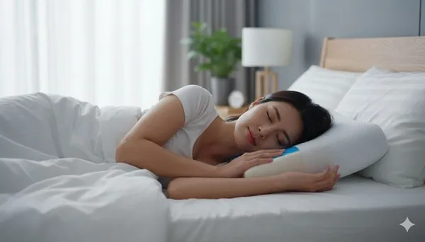 GEL_PAD_MEMORY_FOAM_PILLOW-_White_And_Blue_Knitted_Fabric_And_Cooling_Gel_Pad_And_Memory_Foam_Premium_Pillow_For_Sleep_And_Comfort