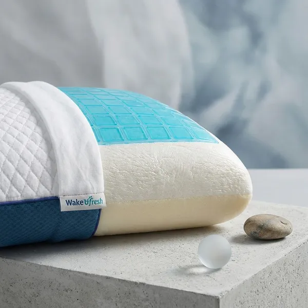 GEL_PAD_MEMORY_FOAM_PILLOW-_White_And_Blue_Knitted_Fabric_And_Cooling_Gel_Pad_And_Memory_Foam_Premium_Pillow_For_Sleep_And_Comfort