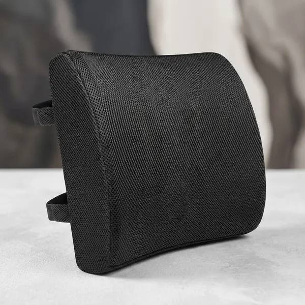 HALF_LUMBAR_BACK_REST_PILLOW-_Black_Mesh_Fabric_Premium_Pillow_For_Comfort