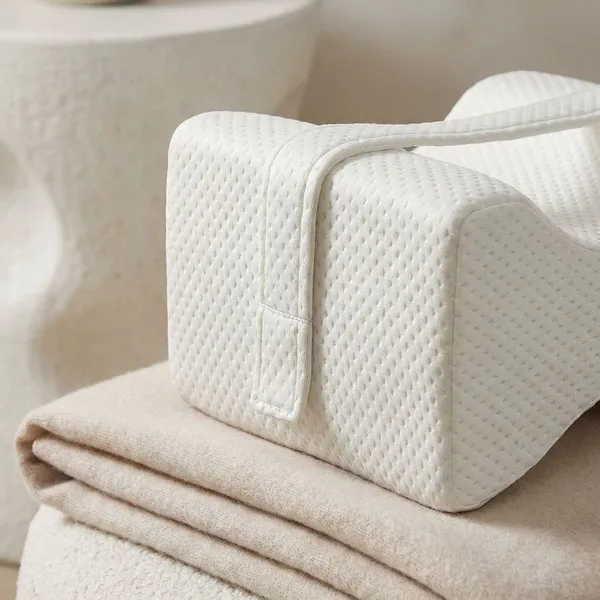 KNEE_PILLOW-_White_Knitted_Fabric_With_Gel_Memory_Foam_Premium_Pillow_For_Sleep_And_Comfort