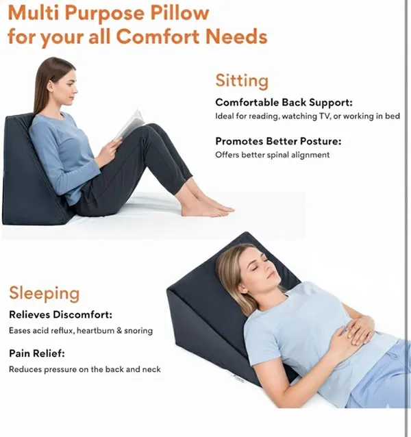 WEDGE_PILLOW-_Black_/Grey_Fabric_And_Gel_Memory_Foam_Premium_Pillow_For_Sleep_And_Comfort
