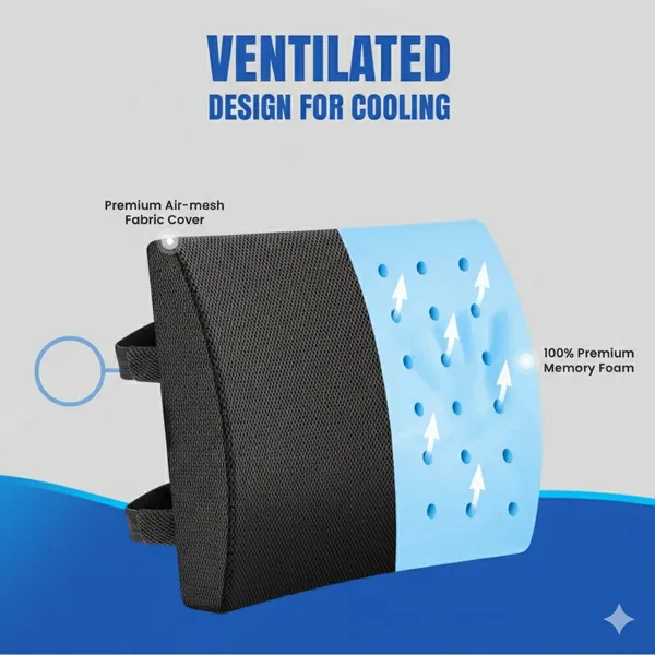 HALF_LUMBAR_BACK_REST_PILLOW-_Black_Mesh_Fabric_Premium_Pillow_For_Comfort