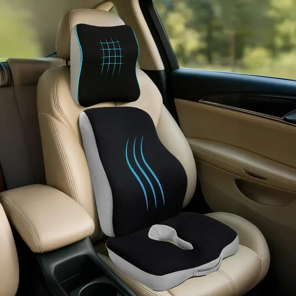 CAR_NECK_REST_PILLOW-_Black_And_Grey_Mesh_Fabric_GEL_Memory_Foam_Premium_Pillow_For_Comfort