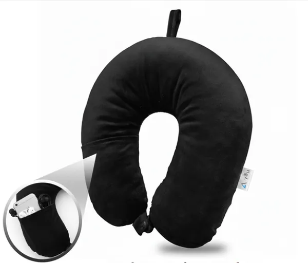BlackTravel_Neck_Pillow_with_Mini_Pocket,_Lightweight_Neck_Support_Pillow_for_Head_Rest,_Ultra_Comfort_Neck_Pillow_for_use_while_Travel_in_Flight,_Train,_Bus_&_Car_-_Black