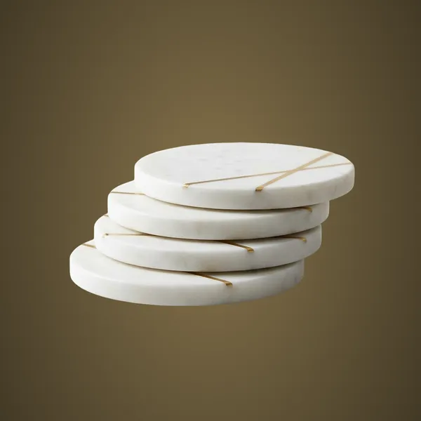 CS02_White_Marble_Coasters_w/brass_inlay_S/4