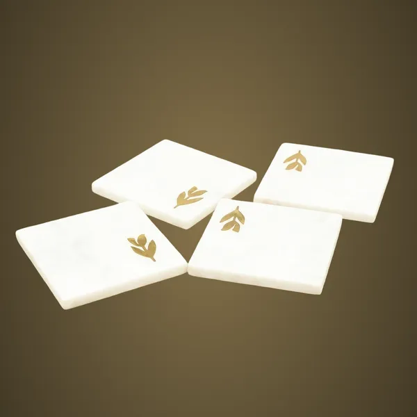 CS0108_White_Marble_Coasters_w/brass_inlay_S/4