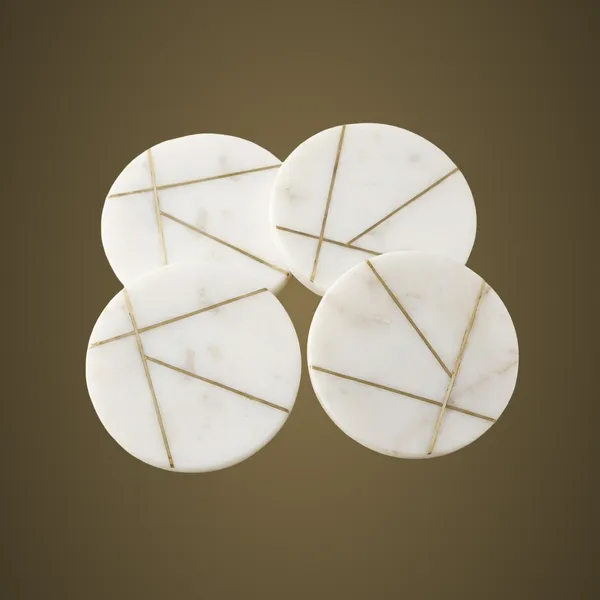CS0109_White_Marble_Coasters_w/brass_inlay_S/4