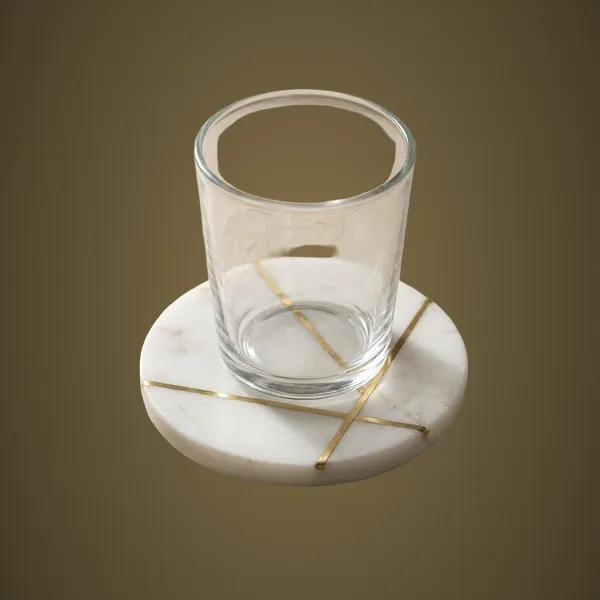 CS0109_White_Marble_Coasters_w/brass_inlay_S/4