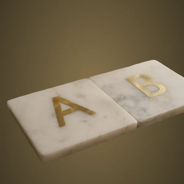 CS114_White_Marble_Coasters_w/brass_inlay_S/4