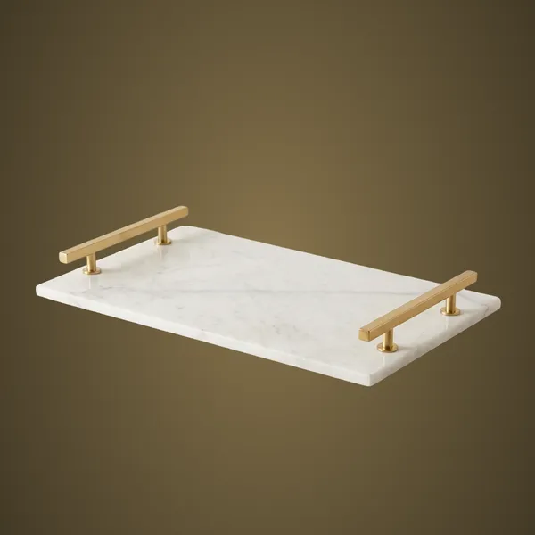 TR29_White_Marble_Tray_w/metal_handles_14x8”
