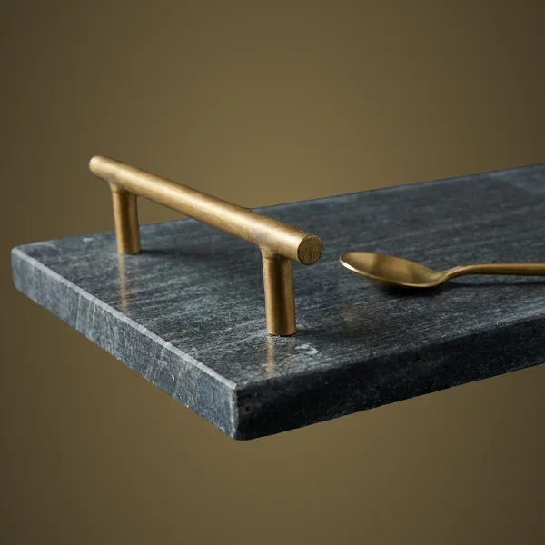 TR30_Black_Marble_Tray_w/metal_Handles_12x6”