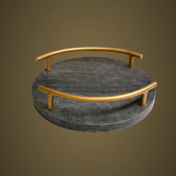 TR42_Black_Marble_Tray_w/metal_Handles_8x8x1.50”