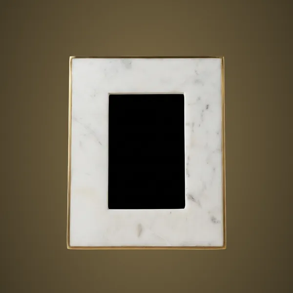 PF13_White_Marble_Photo_Frame_w/brass_inlay_7x9"