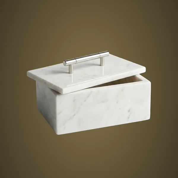 BX84_White_Marble_Box_w/metal_Lid_6x4x3”